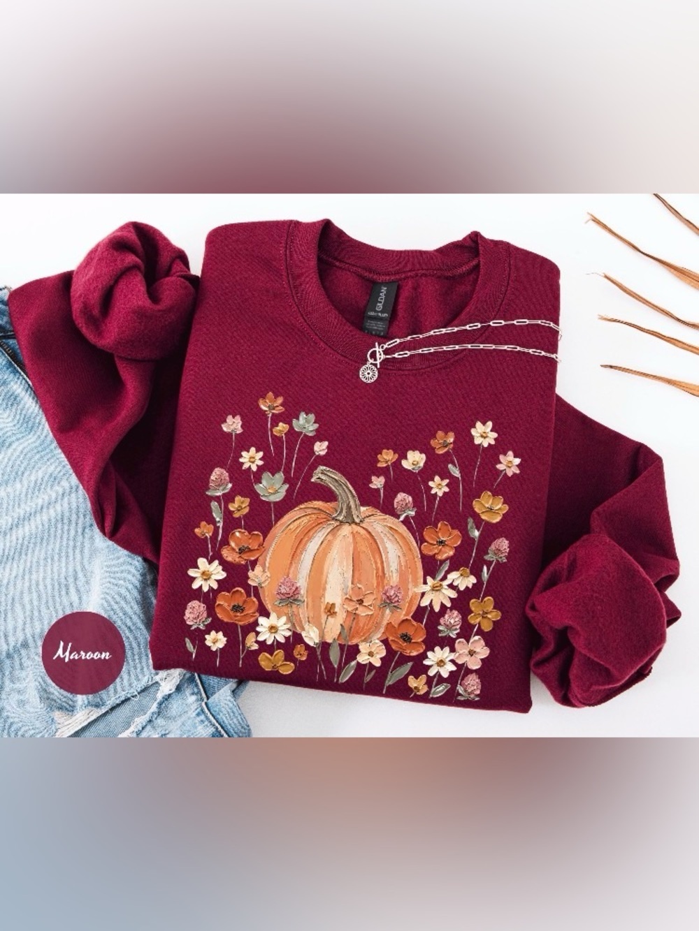 Floral Pumpkin Fall Sweatshirt, WildFlowers Pumpkin Shirt, Boho Pumpkin T-Shirt